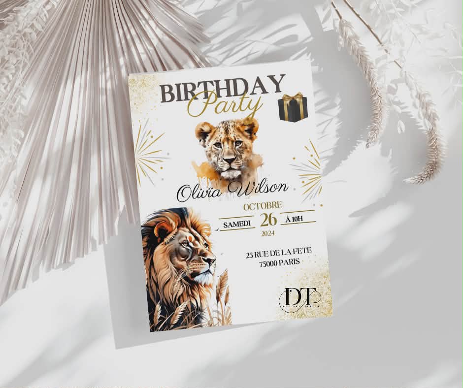 Invitation anniversaire Lions Lionne animaux