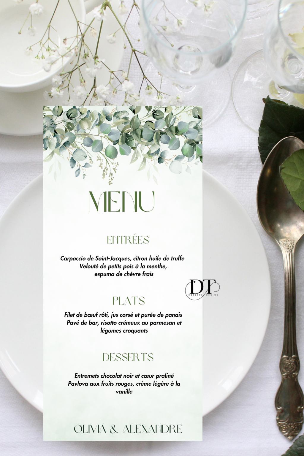 Menu mariage Champêtre Eucalyptus & Élégance Naturelle