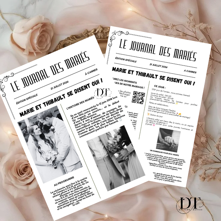 Gazette des Mariés Personnalisée – Journal de Mariage Blanc