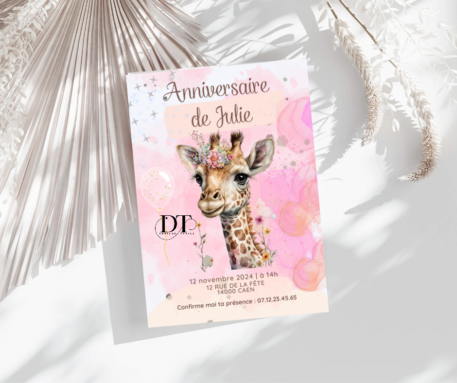 Invitation anniversaire Girafe animal