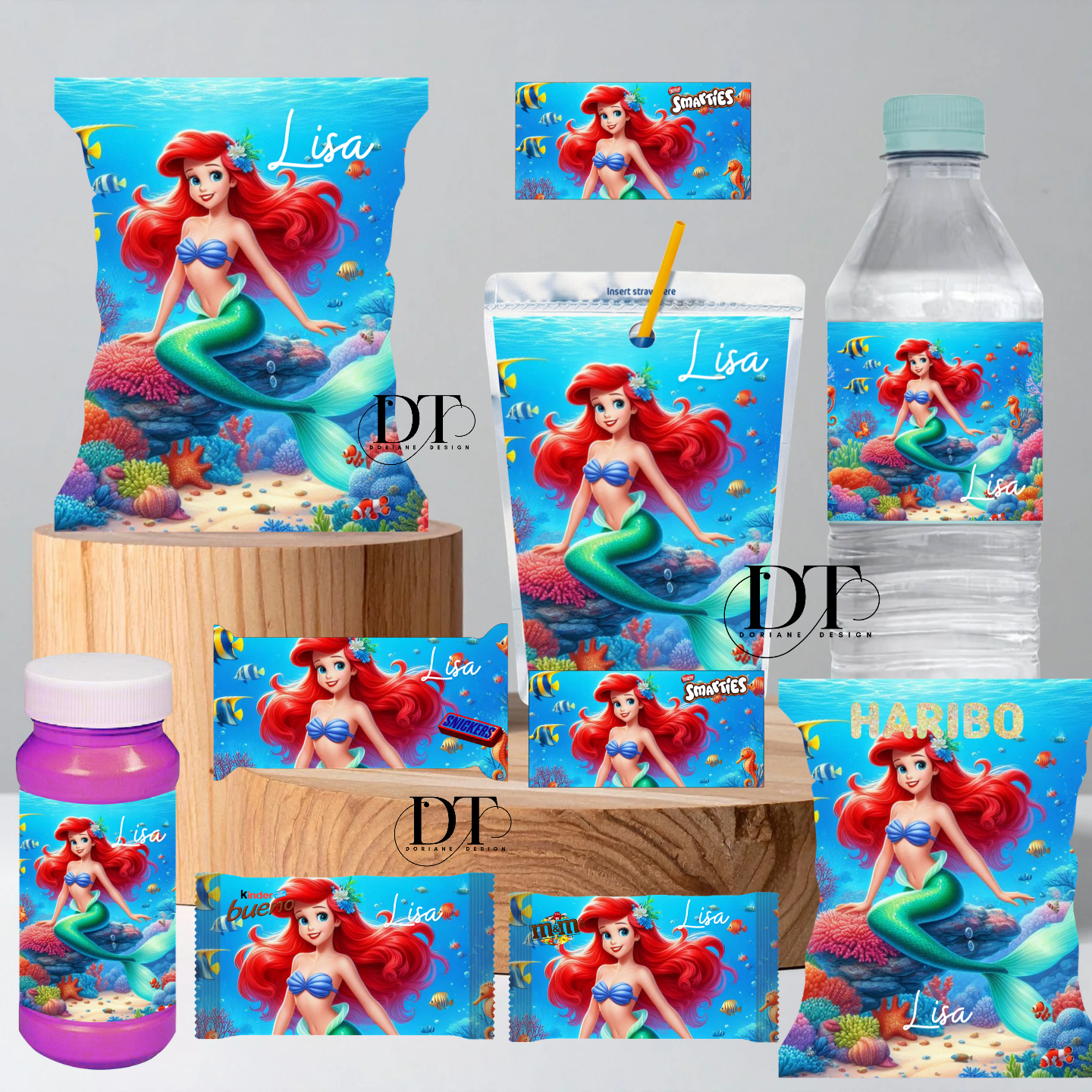 Emballages personnalisés bonbons et chocolats Ariel la petite sirène