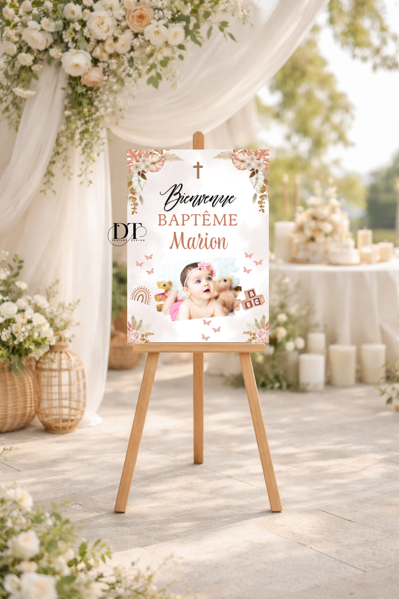 Affiche décoration de baptême thème champetre