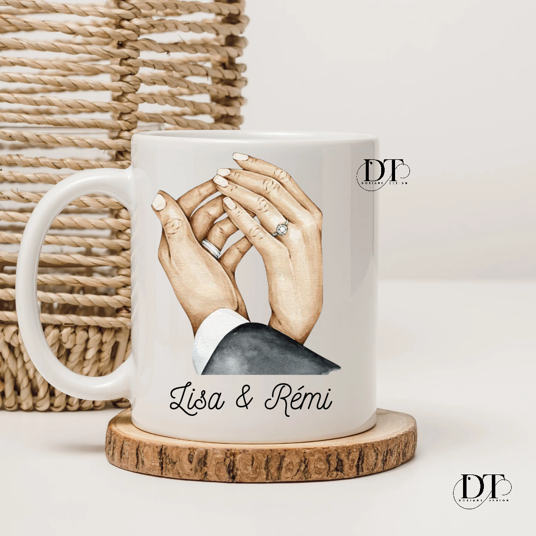 Mug mariage couple Mains Alliances
