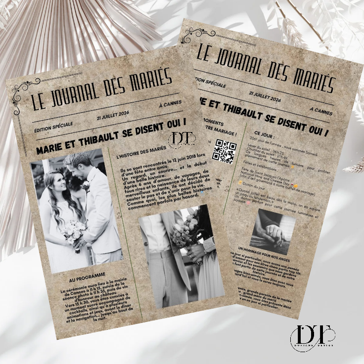 Gazette des Mariés Personnalisée – Journal de Mariage papier vintage