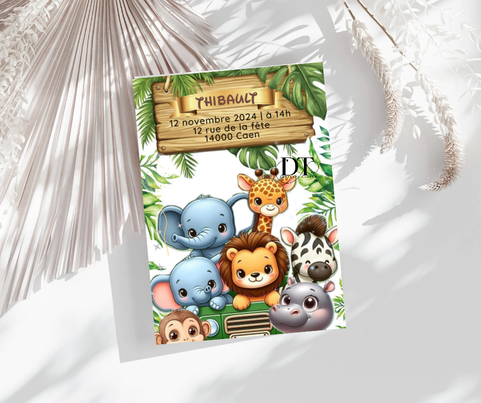 Invitation anniversaire Animaux jungle