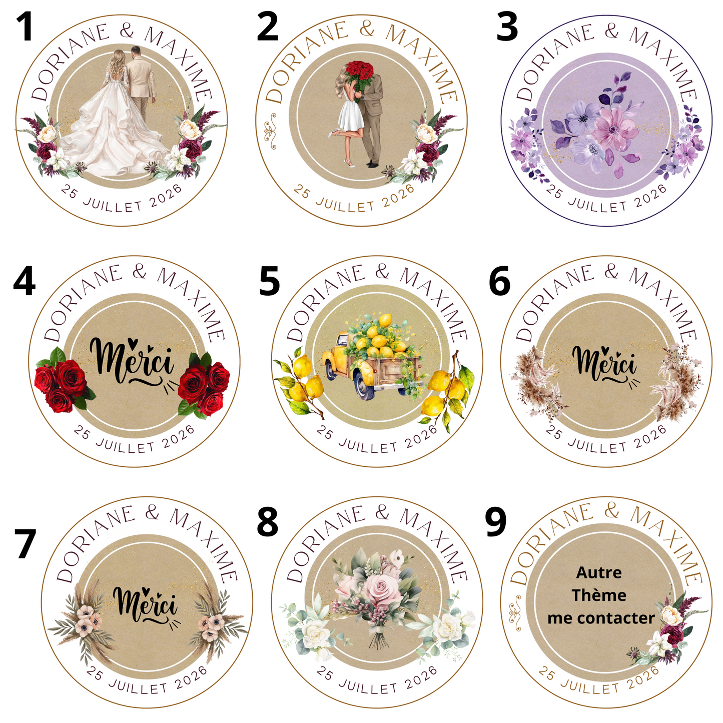 Étiquettes personnalisables mariage – stickers personnalisés waterproof autocollantes – autocollants pour gobelets, flûtes, invitations, baptême, anniversaire