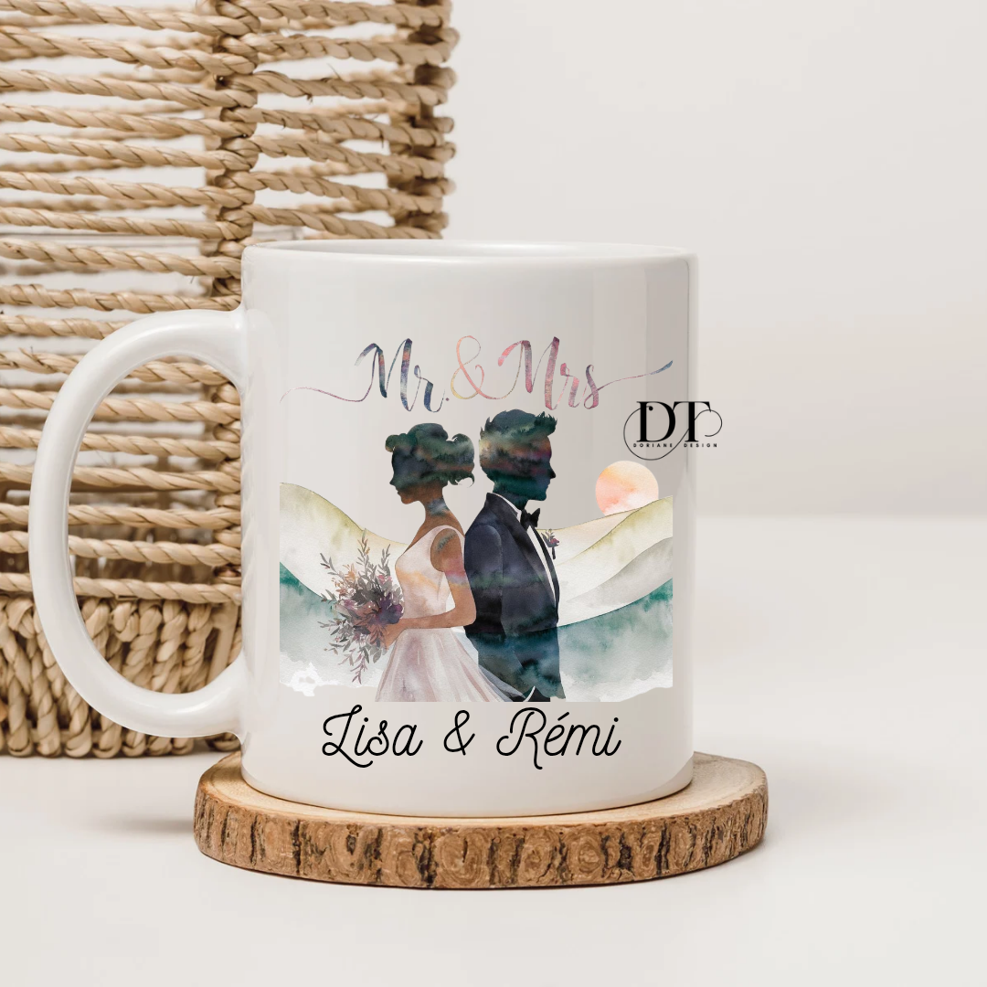 Mug mariage silhouette mariés Mr & Mrs
