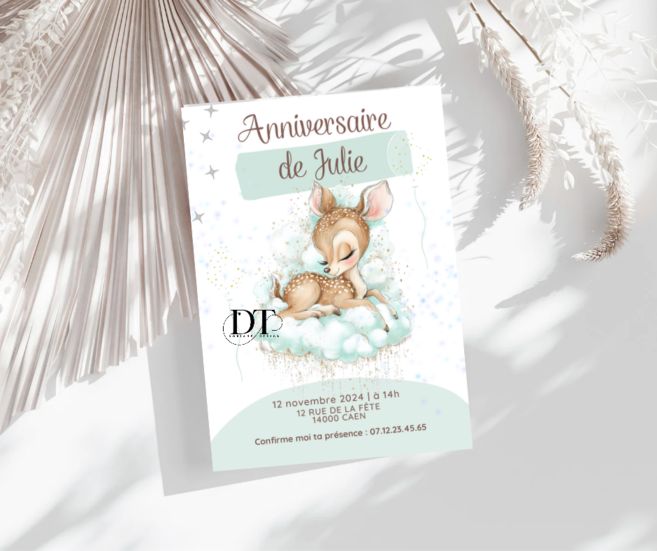 Invitation anniversaire Biche Animal