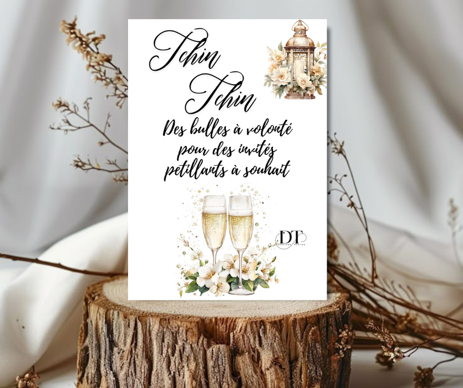 Panneau mariage bar à champagne bar à bulles affiche mariage personnalisé