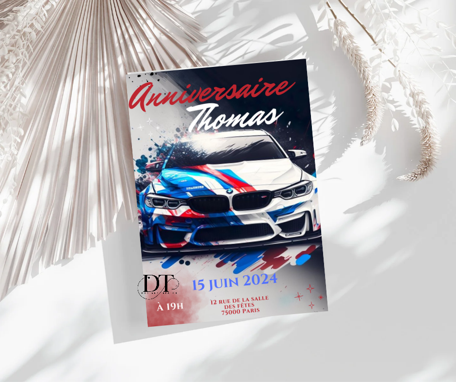 Invitation anniversaire voiture BMW automobile