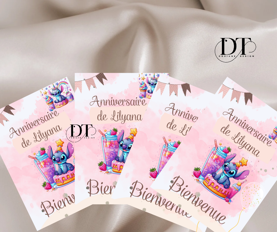 Invitation anniversaire Stitch modele rose