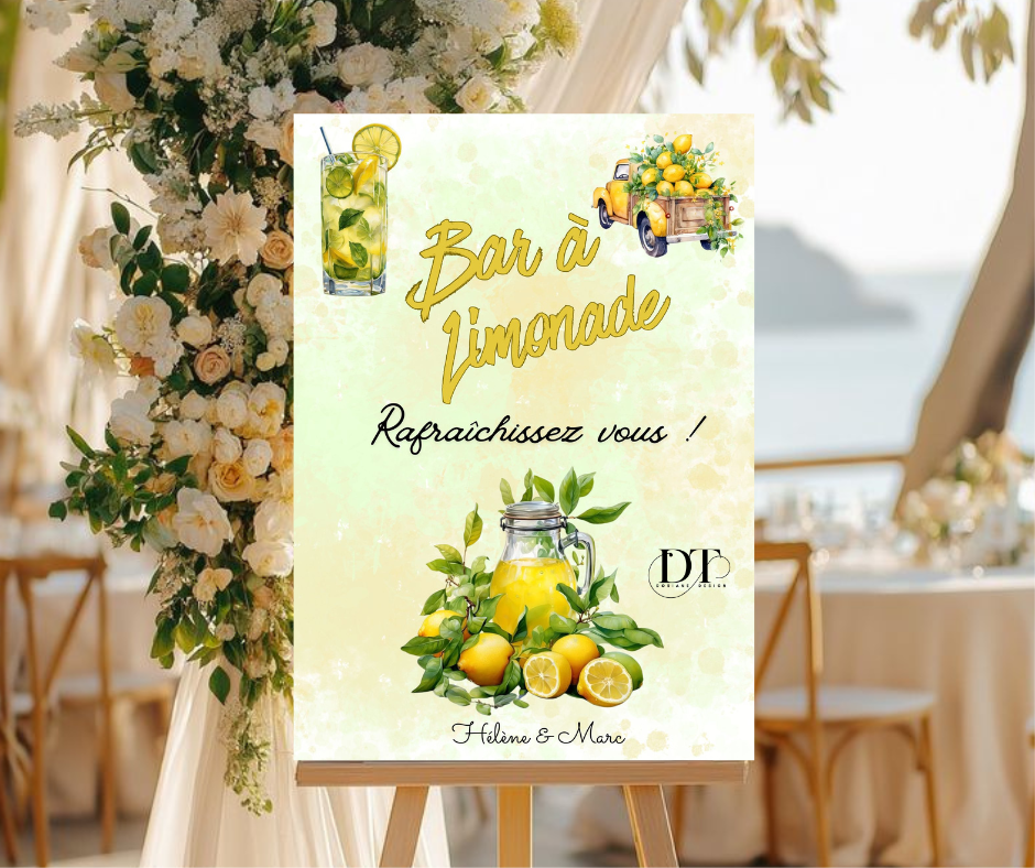 Panneau mariage bar à limonade , affiche bar à limonade , décoration mariage dolce vita citron