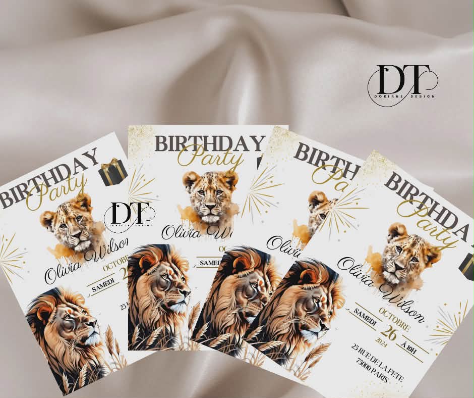 Invitation anniversaire Lions Lionne animaux