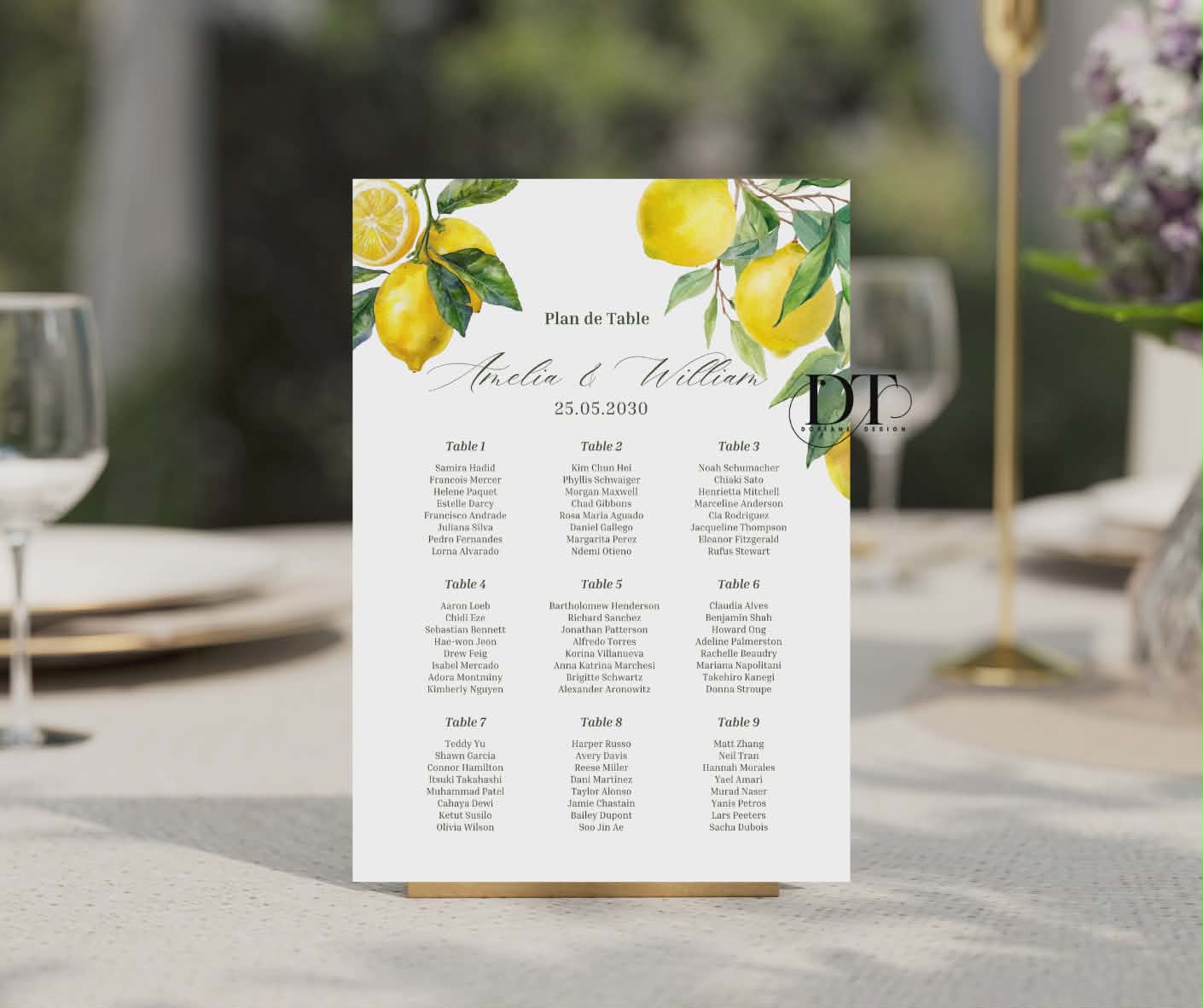 Plan de table mariage personnalisé métal A4 Affiche seating chart mariage baptême anniversaire Plan de table dolce vita citron numero table
