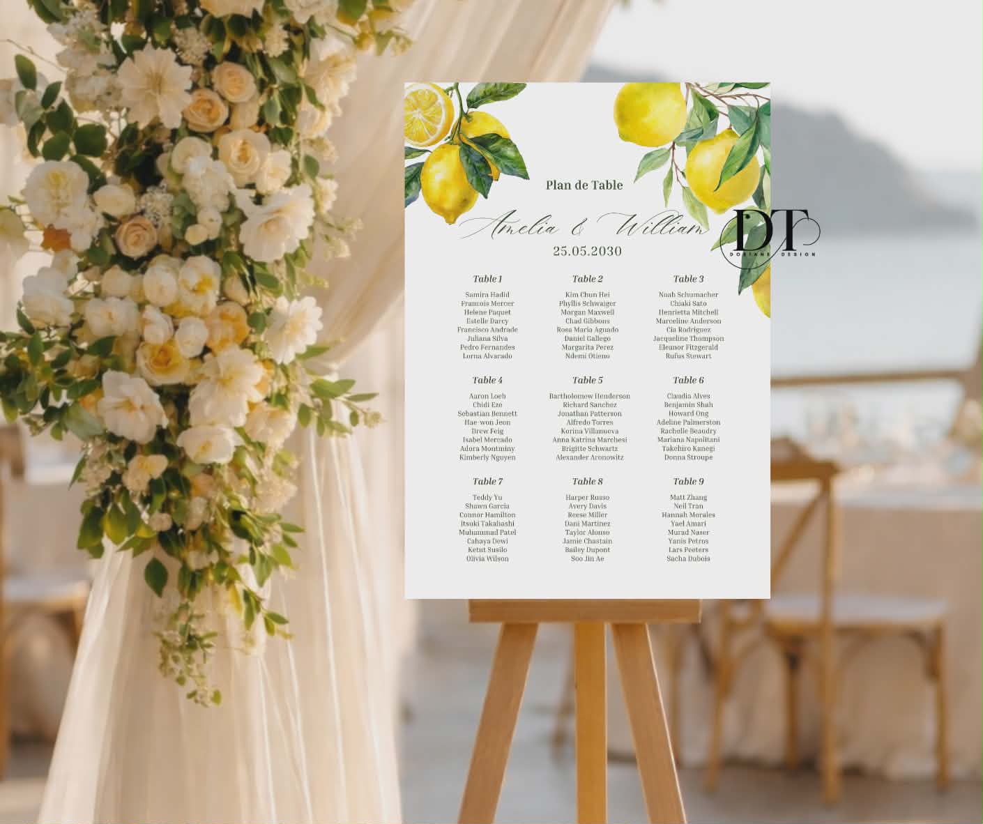 Plan de table mariage personnalisé métal A4 Affiche seating chart mariage baptême anniversaire Plan de table dolce vita citron numero table