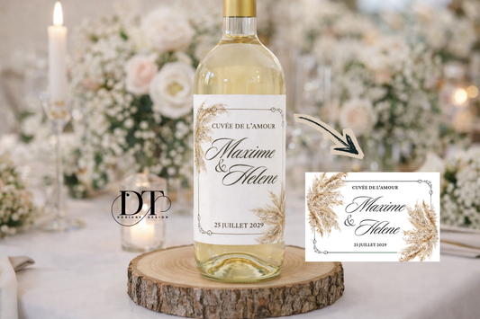 Etiquette bouteille personnalisé champêtre pampa