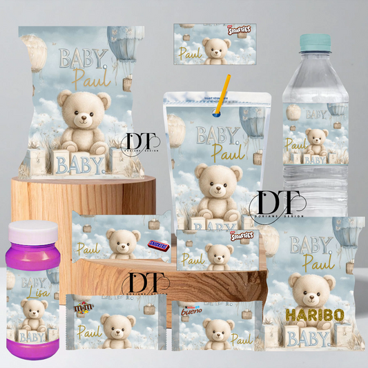 Emballages personnalisés bonbons et chocolats Baby Ourson bleu