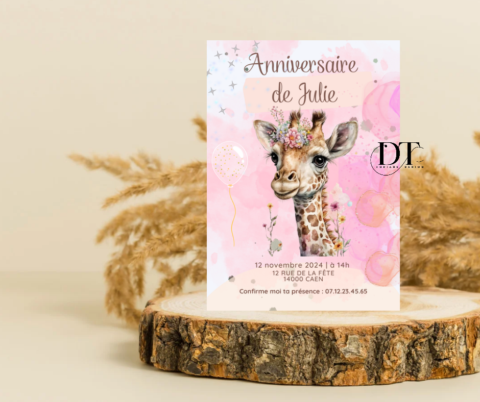Invitation anniversaire Girafe animal