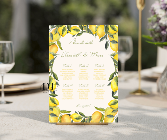 Plan de table personnalisé dolce vita citrons panneau métal A4 panneau plan de table mariage baptême anniversaire Plan de table citrons jaune