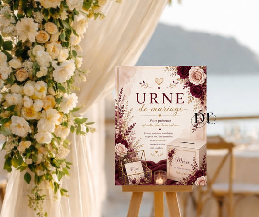 Panneau Urne de mariage personnalisé affiche urne mariage bordeau