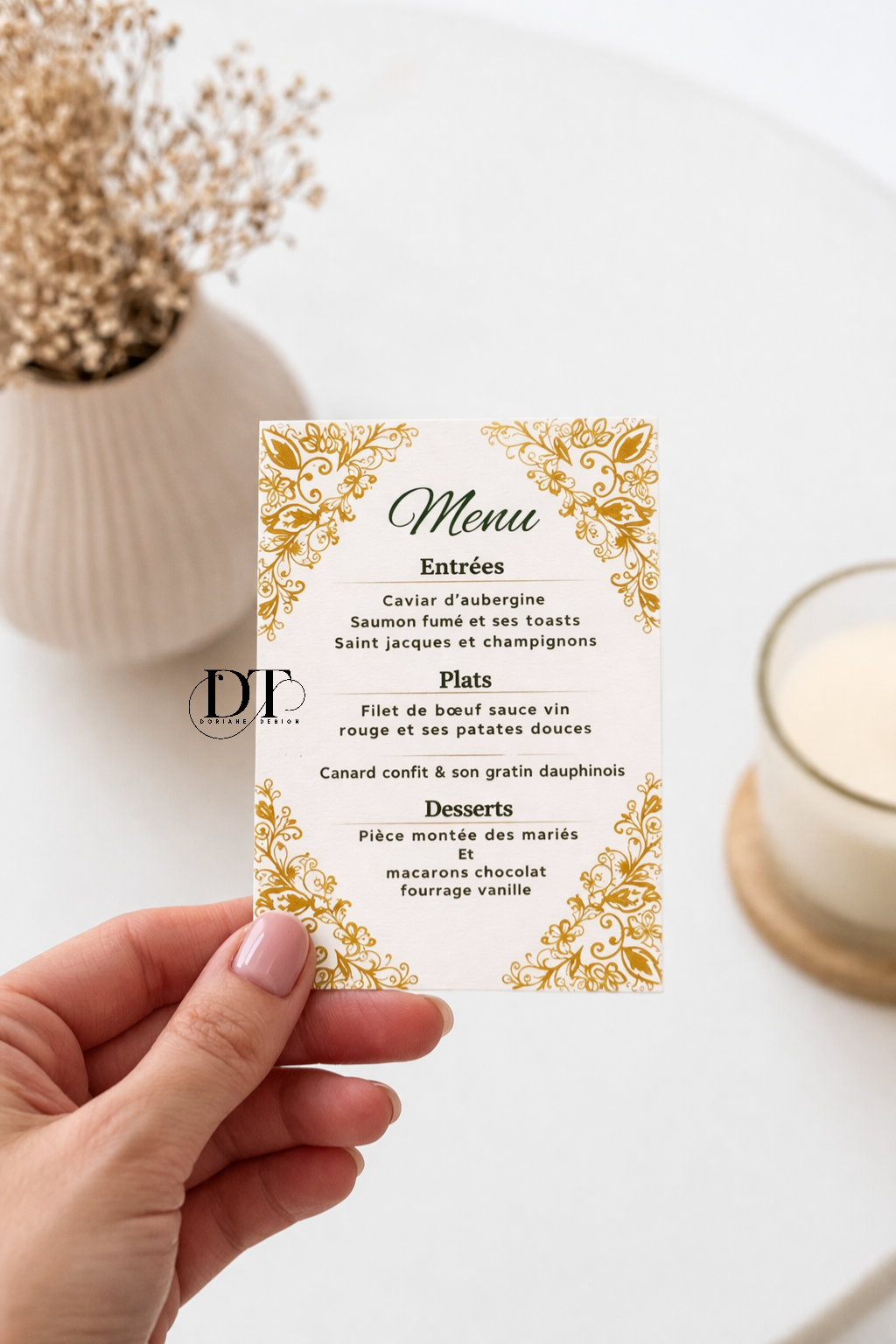Menu mariage personnalisée oriental or