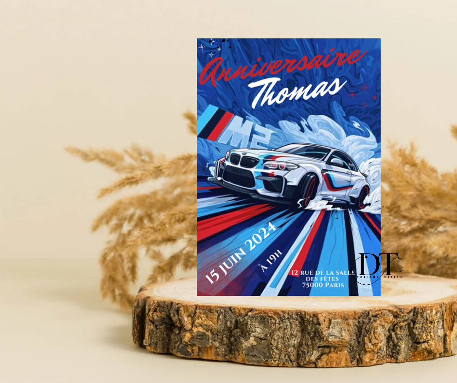 Invitation anniversaire voiture BMW