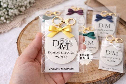 Porte-clé mariage personnalisé | Cadeau invités mariage  Porte clé avec prénoms et date | Cadeau témoin invité | Souvenir mariage chic Cadeau invité bapteme , anniversaire.. porte clé initial