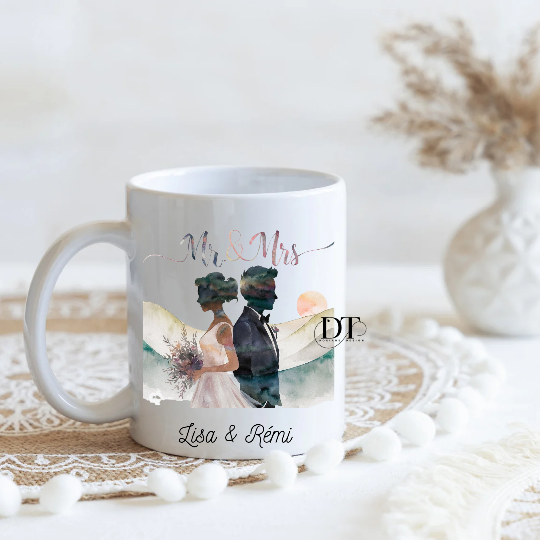 Mug mariage silhouette mariés Mr & Mrs