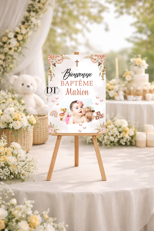 Affiche décoration de baptême thème champetre