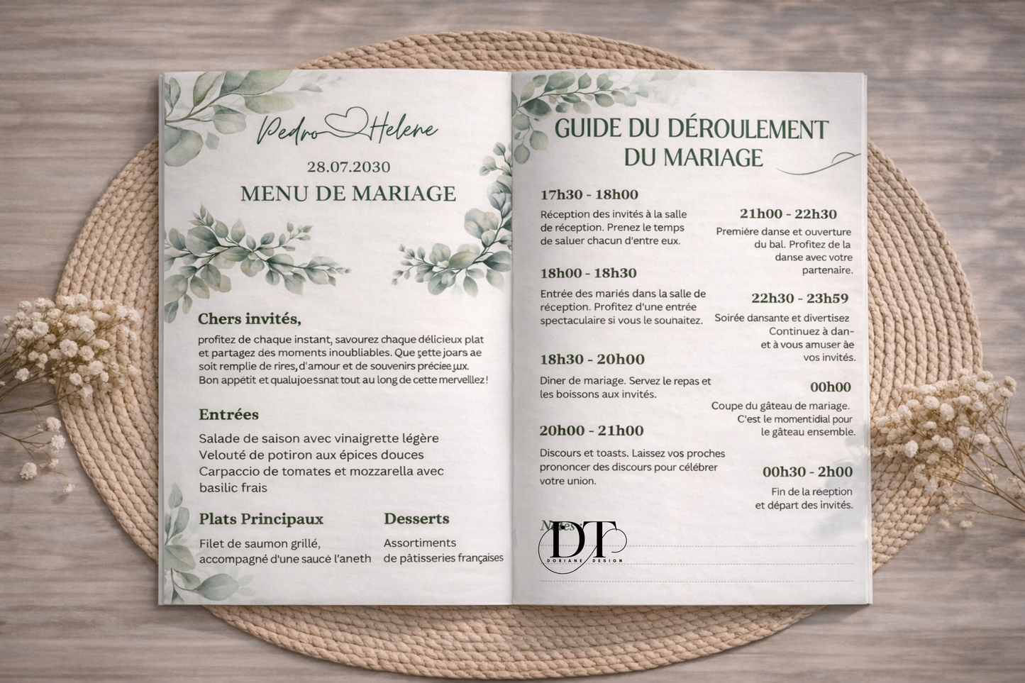 Gazette mariage personnalisée A3 recto verso – Journal des mariés – Cadeau invités original – Programme mariage bohème pampa – Affiche mariage personnalisable