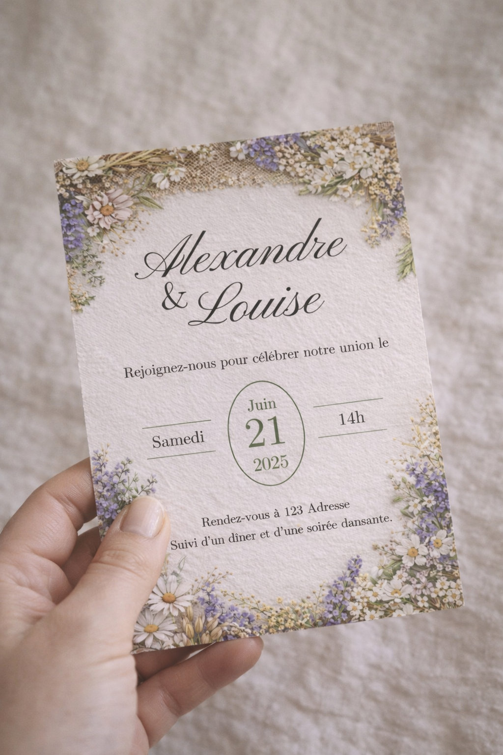 Faire part mariage floral champêtre