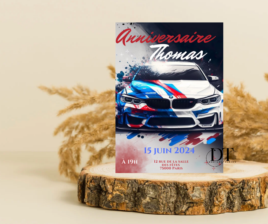 Invitation anniversaire voiture BMW automobile