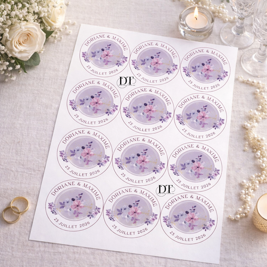 Étiquettes personnalisables mariage – stickers personnalisés waterproof autocollantes – autocollants pour gobelets, flûtes, invitations, baptême, anniversaire
