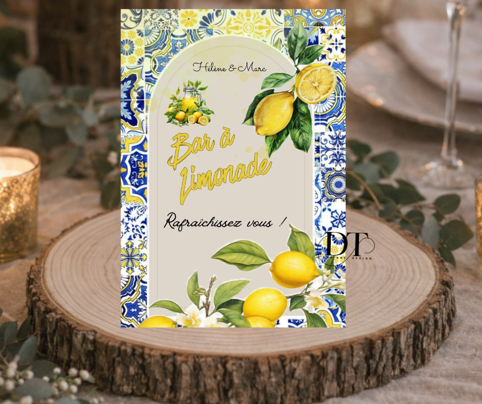 Panneau mariage bar à limonade , affiche bar à limonade ,  décoration mariage dolce vita