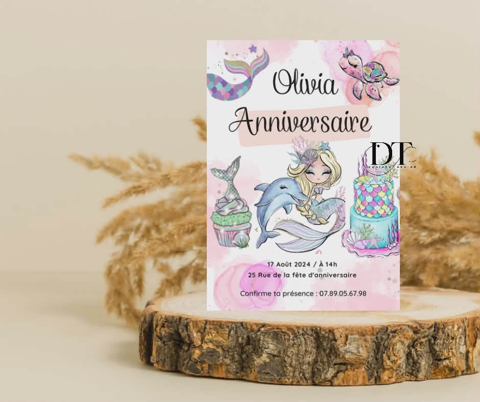 Invitation anniversaire Sirène coloré Pastel