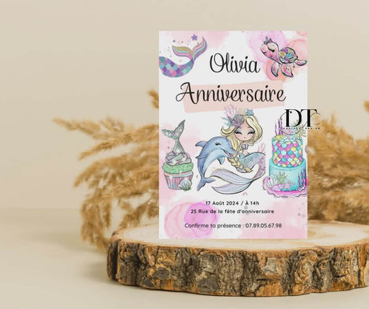 Invitation anniversaire Sirène coloré Pastel