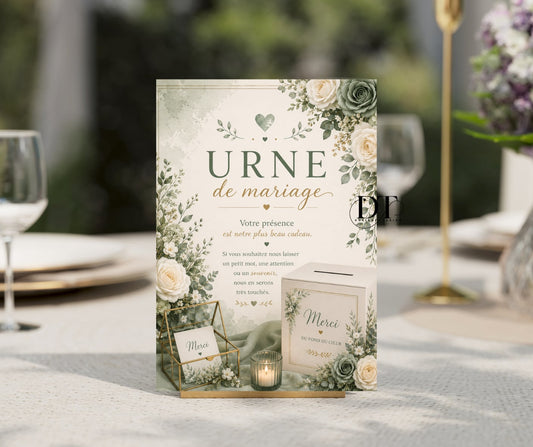 Panneau Urne de mariage personnalisé affiche urne mariage vert sauge