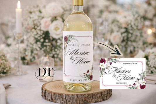 Etiquette bouteille personnalisé floral