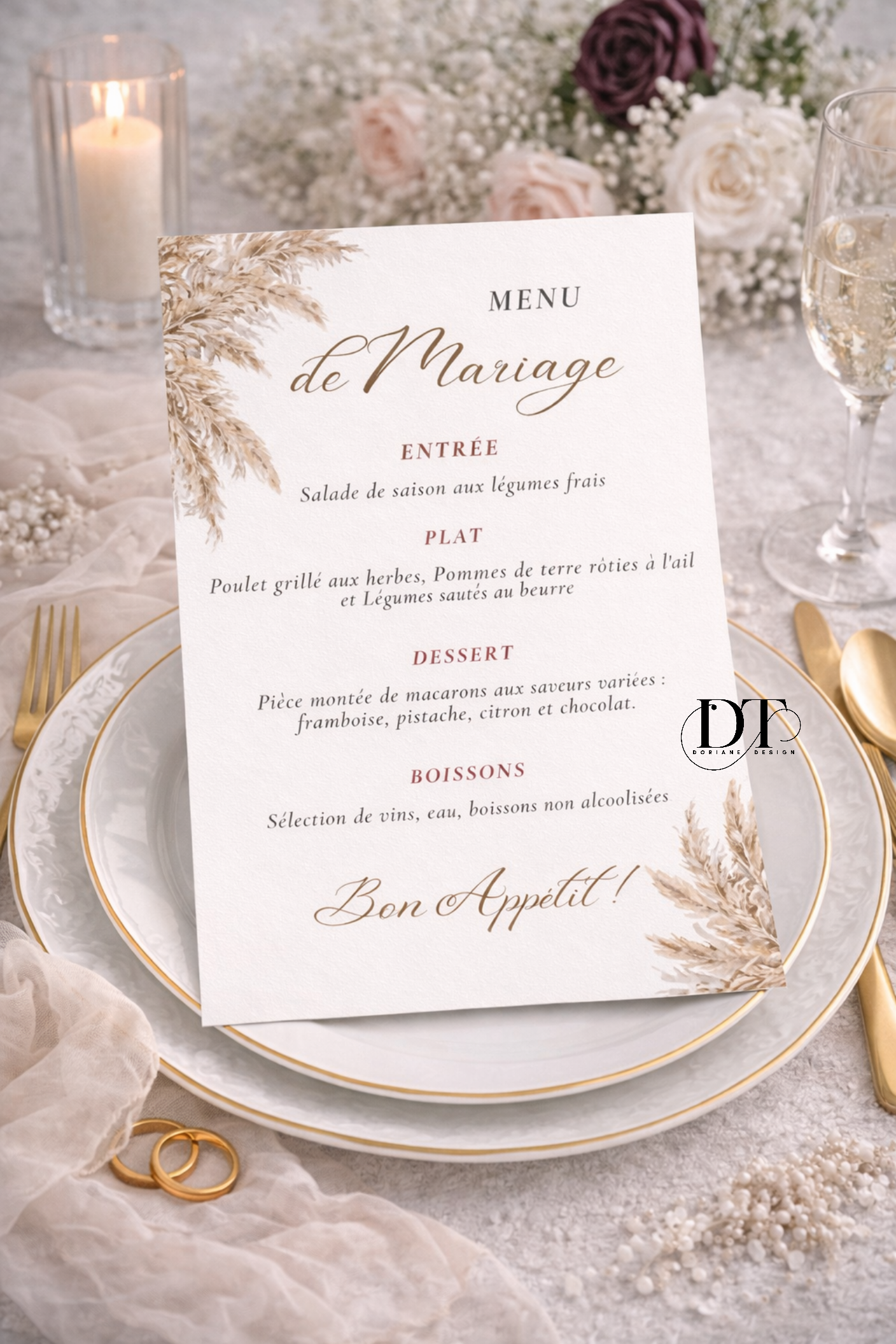 Menu mariage Pampas champêtre