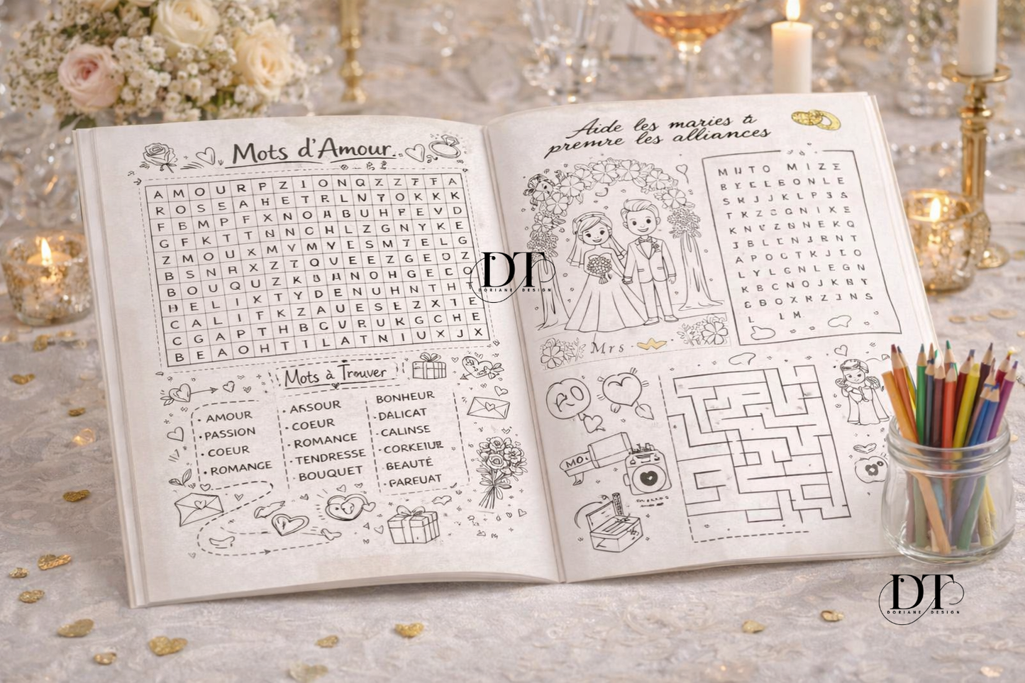 Livret d’activités mariage enfant imprimé – 15 pages jeux & coloriage – Kit enfants mariage – Animation enfants mariage – Cadeau invités enfants mariage