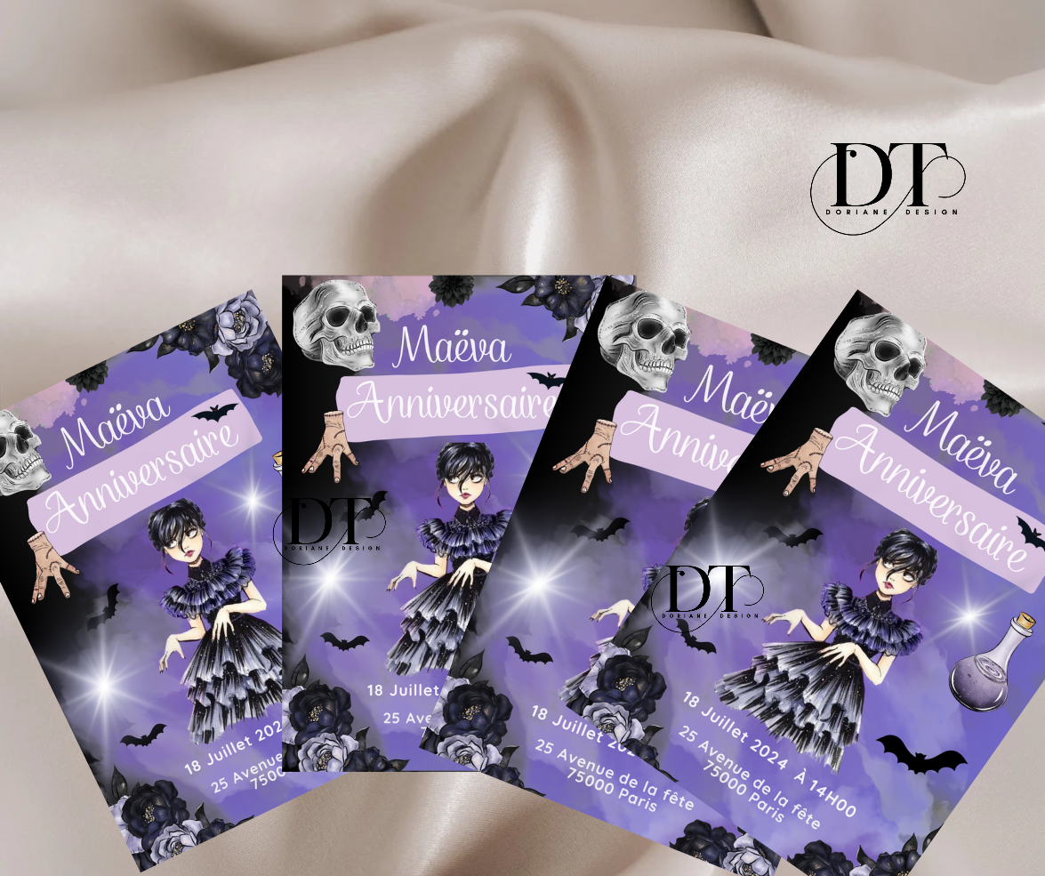 Invitation anniversaire Mercredi Addams Wednesday