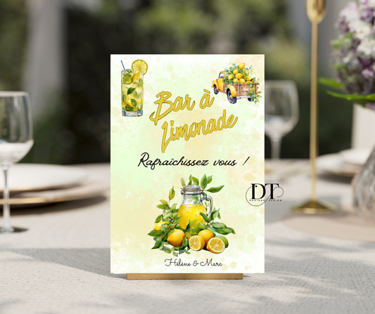 Panneau mariage bar à limonade , affiche bar à limonade ,  décoration mariage dolce vita citron