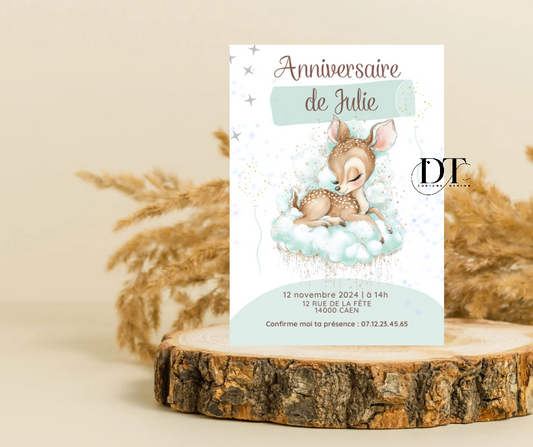 Invitation anniversaire Biche Animal
