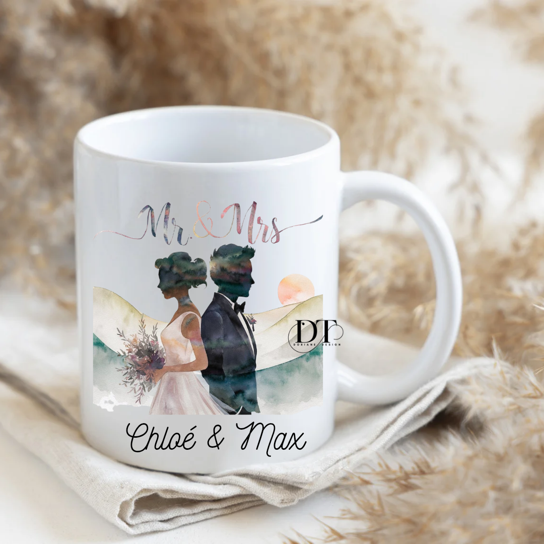 Mug mariage silhouette mariés Mr & Mrs