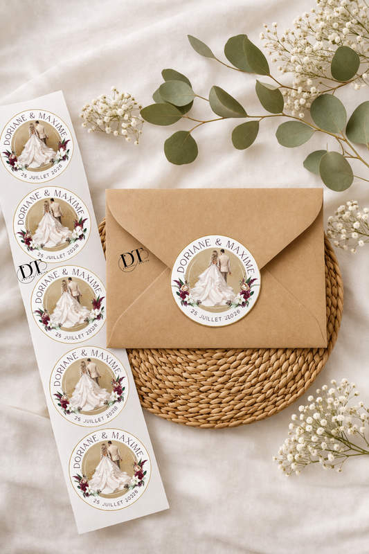 Étiquettes personnalisables mariage – stickers personnalisés waterproof autocollantes – autocollants pour gobelets, flûtes, invitations, baptême , anniversaire