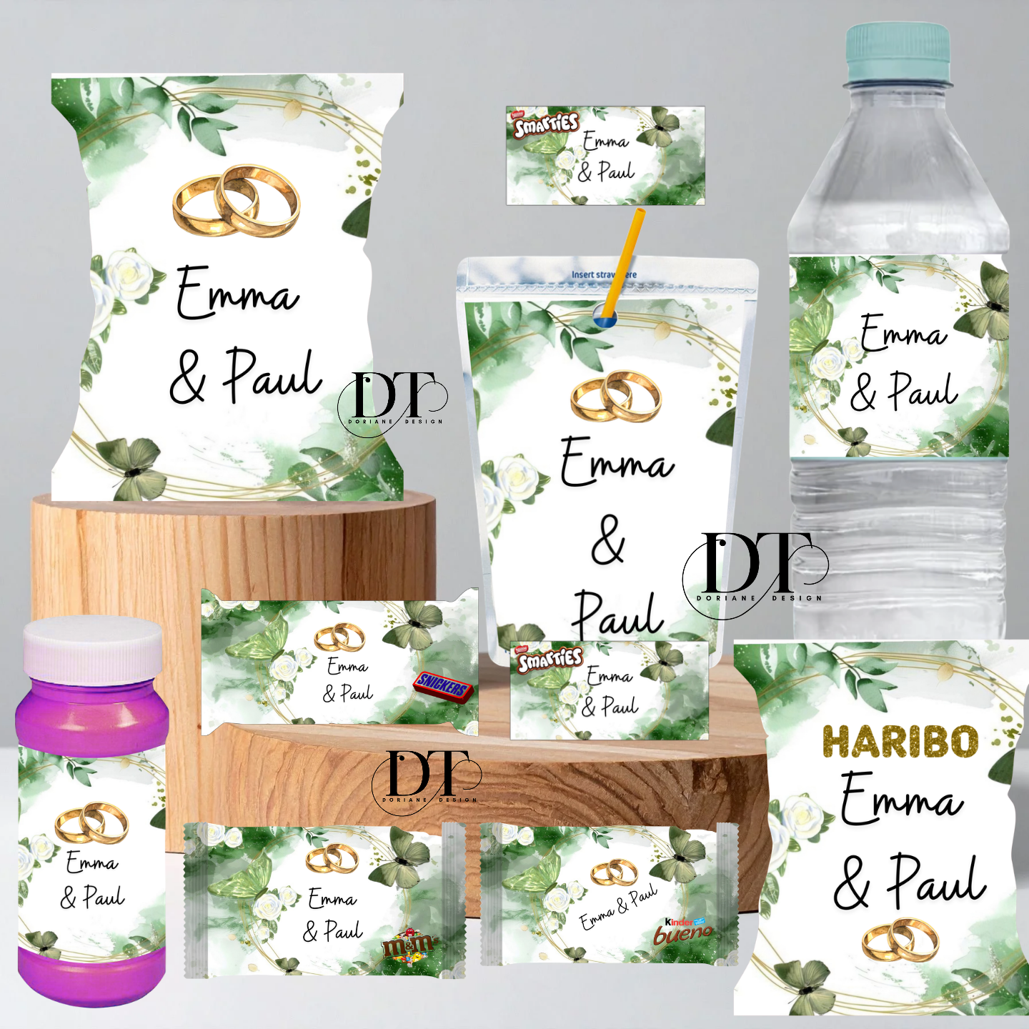 Emballages Bonbons et chocolat mariage floral vert & Alliances