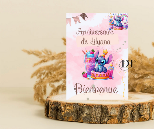 Invitation anniversaire Stitch modele rose
