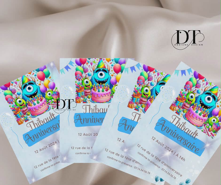 Invitation anniversaire petits monstres colorés