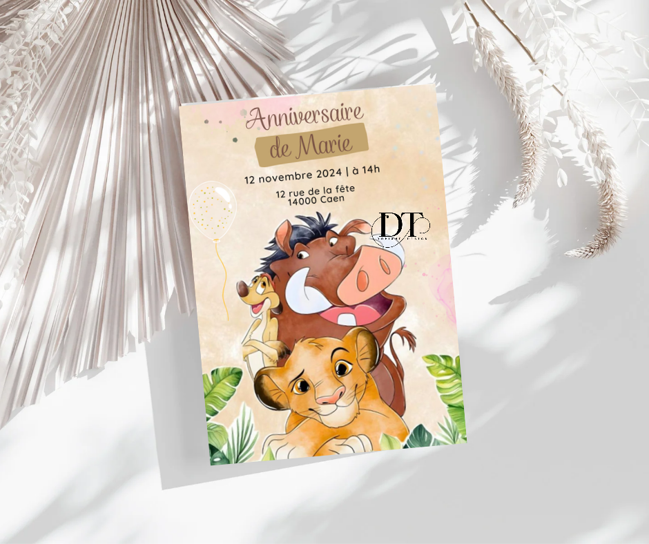 Invitation anniversaire Roi lion simba