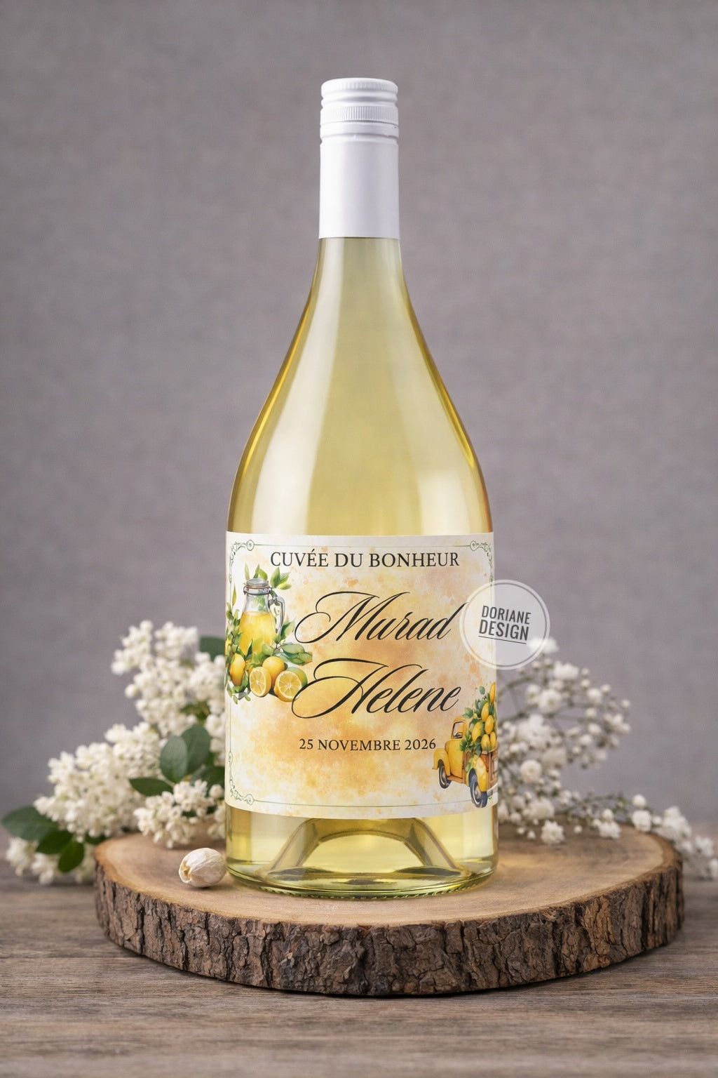 Etiquette bouteille personnalisé mariage Dolce vita citrons